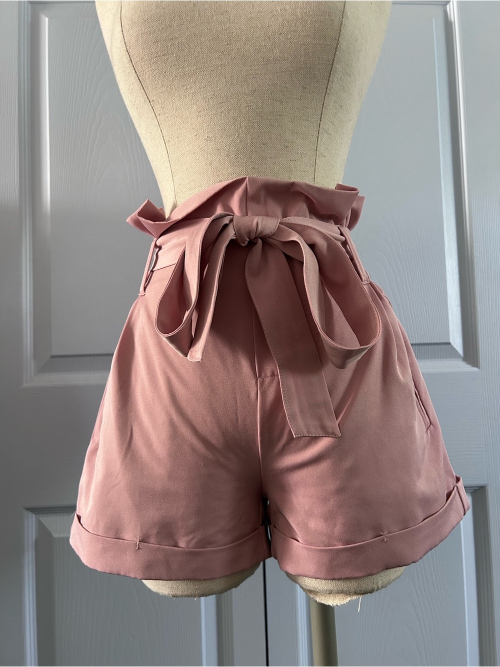 Paperbag Waist Pink Tie-Front Women's Shorts